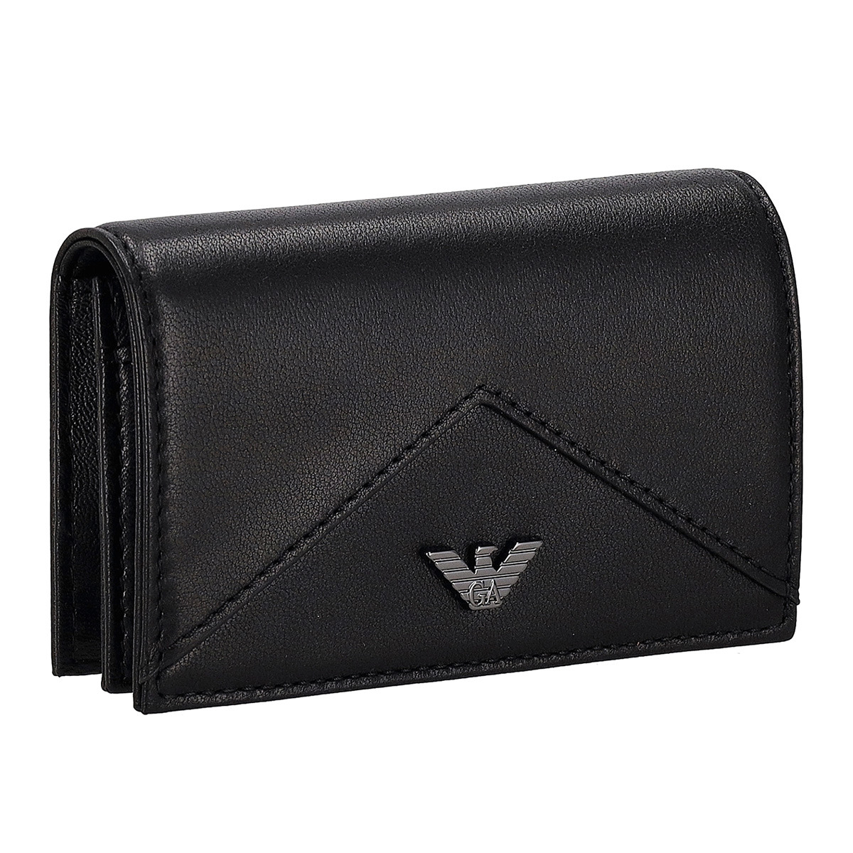 エンポリオアルマーニ EMPORIO ARMANI カードケース 名刺入れ EM003602 AF19365 UC001 幾何学ディテール メンズ ブラック 本革 レザー