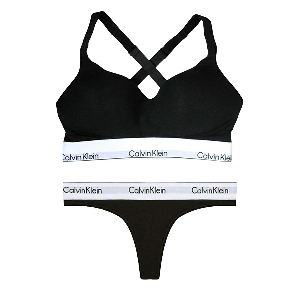 カルバンクライン Calvin Klein(CK) ブラジャー\u0026さる股引き Tうしろ側 書き割り ロゴタイプ 無地 ノン針金 アンダー御召しもの 下着類 下着類 QF8500+QF8518 004 レディース 黒いこと
