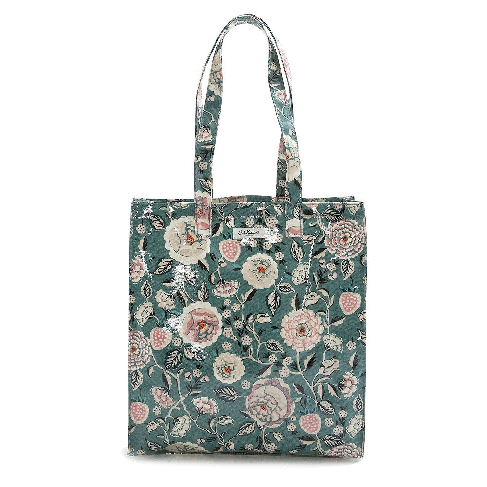 正規販売店 キャスキッドソン Cath Kidston トートバッグ Shiny Bookbag With Gusset シャイニー ブックバッグ ショルダーバッグ Teal Strawberry Garden ダークグリーン系 いちご 花柄 Toyama Nozai Co Jp