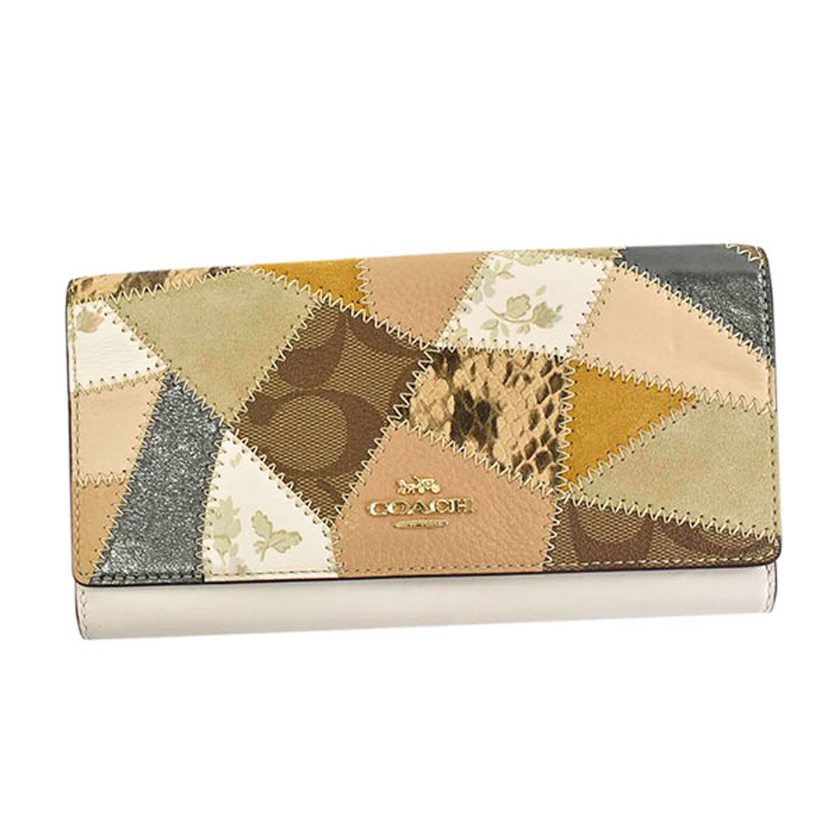 高い品質 コーチ Coach 財布 Imcah 小銭入れ付き 三つ折り長財布 パッチワーク トリフォールド ウォレット フラップ ウォレット アイボリー マルチカラー 輝く高品質な Www Consulacam Marseille Fr