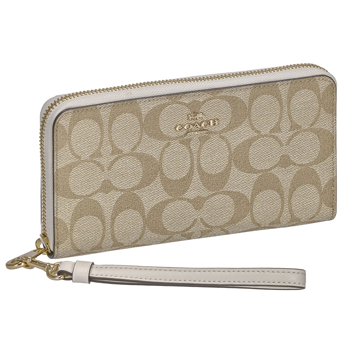 コーチファクトリー COACH FACTORY 長財布 C4452 IMDQC ストラップ付 ラウンドファスナー長財布 ライトカーキ系+ホワイト系|Salada Bowl-おしゃれブランド通販