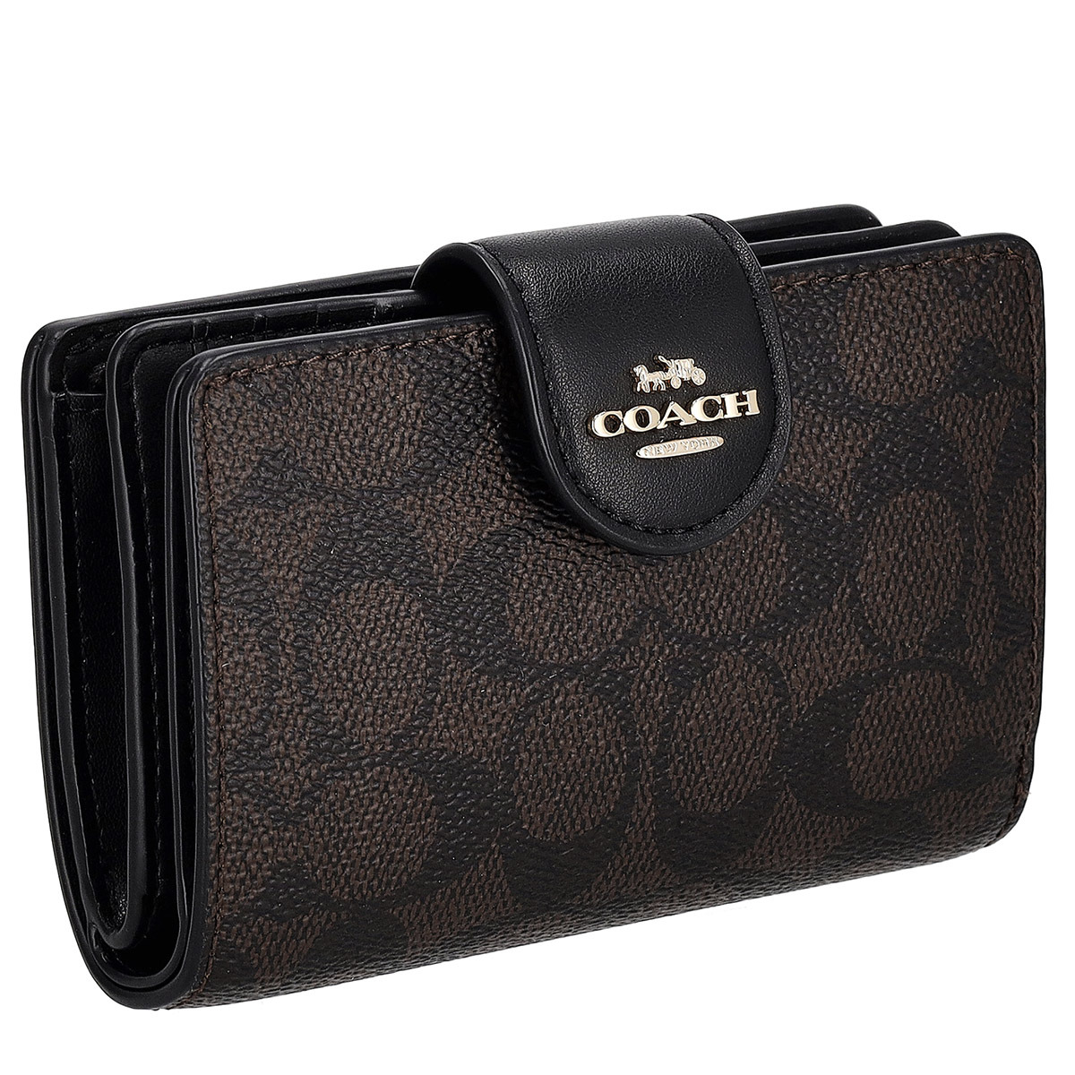 コーチファクトリー COACH FACTORY コーチアウトレット COACH OU TLET 財布 二つ折り財布 折りたたみ財布 小銭入れ付き CW786 IMXAQ ミディアム コーナー ジップ ウォレット シグネチャー キャンバス レディース ブラウン+ブラック