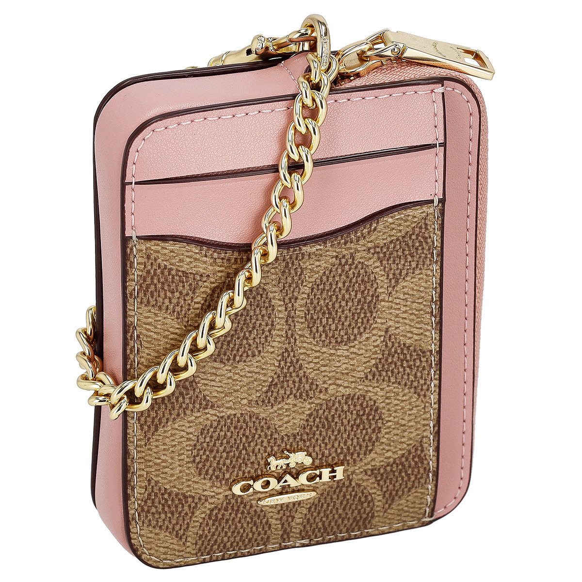 コーチ ファクトリー アウトレット COACH FACTORY 財布 コインケース 小銭入れ フラグメントケース CW883 IMXB0 ジップ カード ケース シグネチャー キャンバス レディース メンズ ユニセックス ピンク+ベージュ｜Salada Bowl-おしゃれブランド通販