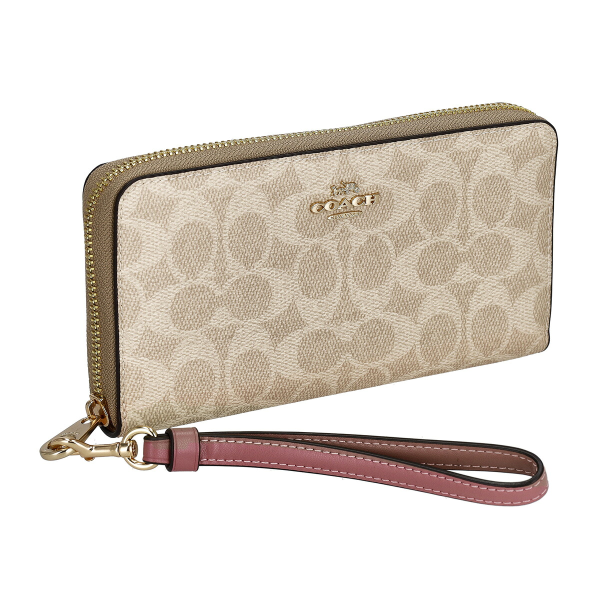 コーチファクトリー 逃げ口 COACH FACTORY 紙入れ 長紙入れ ラウンドジッパー長紙入れ 御釣り入れ付き添い人 CW778 IMY6J ロング ジップ アラウンド ウォレット・シグネチャー 帆布 レディース ベージュ+サクラ色