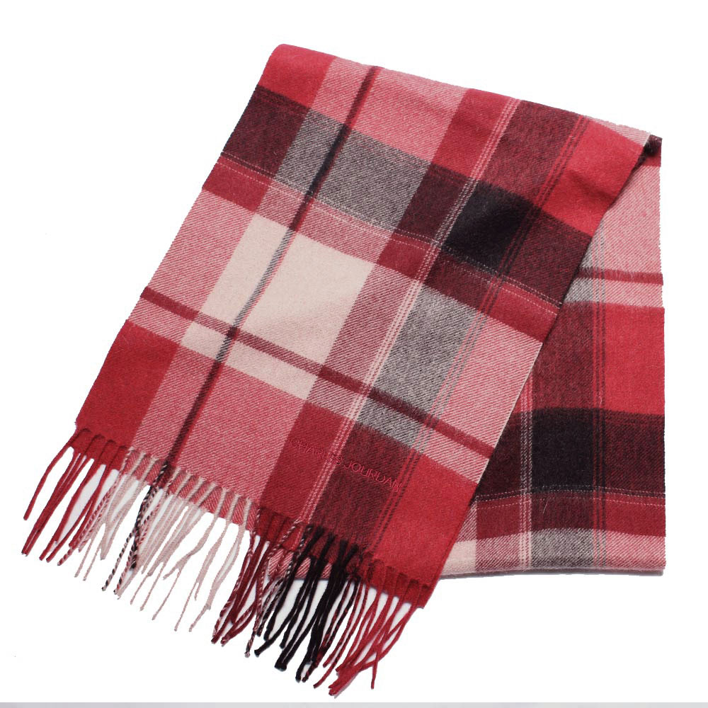 シャルルジョルダン Charles Jourdan マフラー R98 Red カシミア ストール メンズ レディース チェック柄 レッド 赤 人気提案