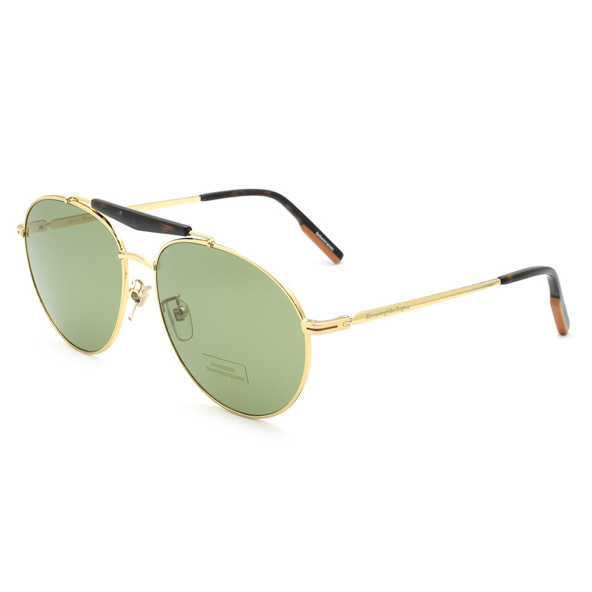 ゼニア ZEGNA サングラス アイウェア ノーズパッド UVカット EZ0154-F/S 30N 62 ラウンド型 アビエーター型 メンズ レディース ユニセックス ゴールド+ハバナ+グリーン