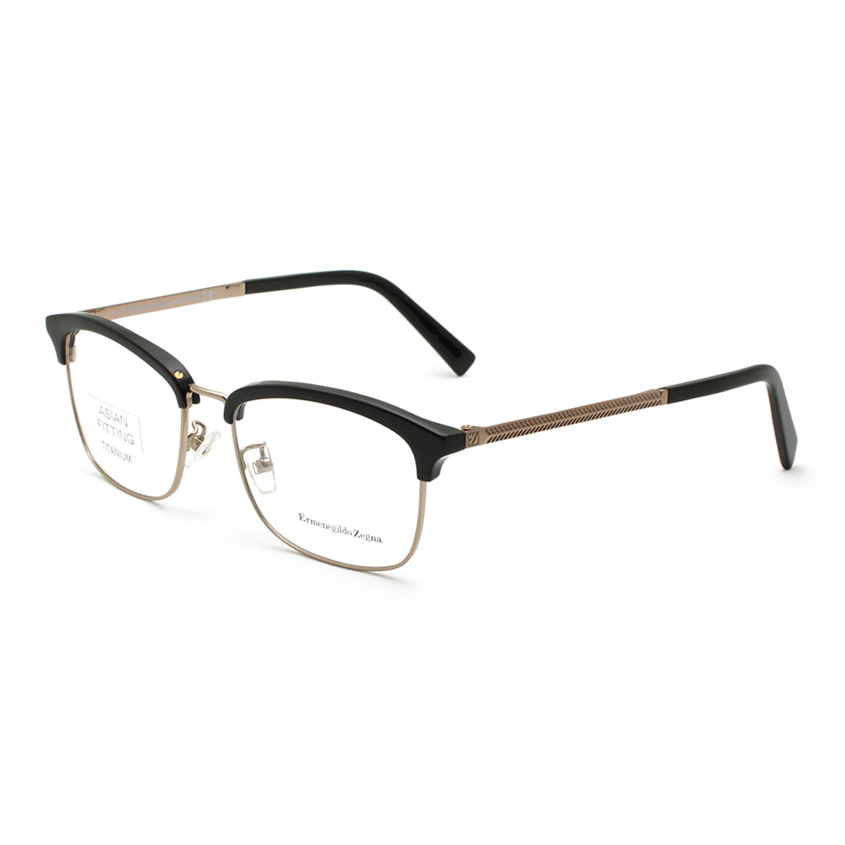 ゼニア ZEGNA エルメネジルド・ゼニア メガネ 眼鏡 フレームのみ EZ5115-D/V 001 55 アジアンフィット アイウェア サーモント（ブロウ）メンズ レディース ユニセックス ブラック+ゴールド+ローズゴールド
