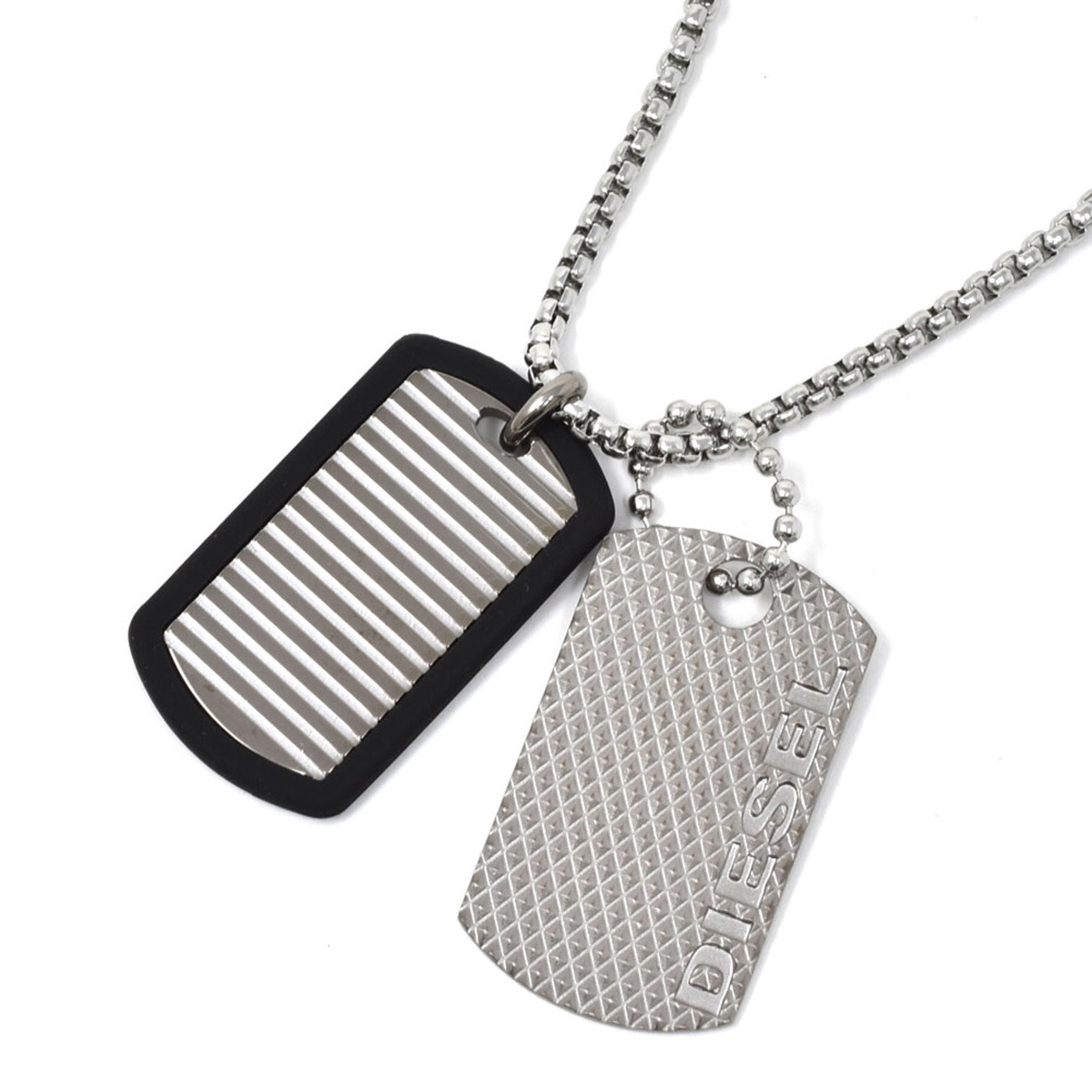 DIESEL シルバー プレート型ネックレス ディーゼル DIESEL ネックレス ダブルプレート メンズ シルバー