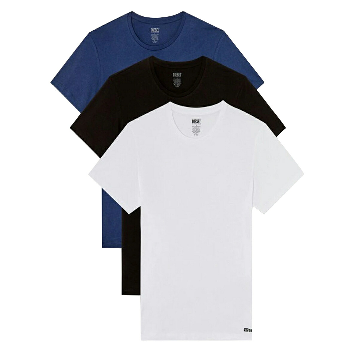 ディーゼル DIESEL Tシャツ クルーネック 3枚セット 無地 コットン ロゴ ワンポイント インナー アンダーウェア 肌着 パック A178280LIAD E4841 メンズ ブラック+ホワイト+ブルー
