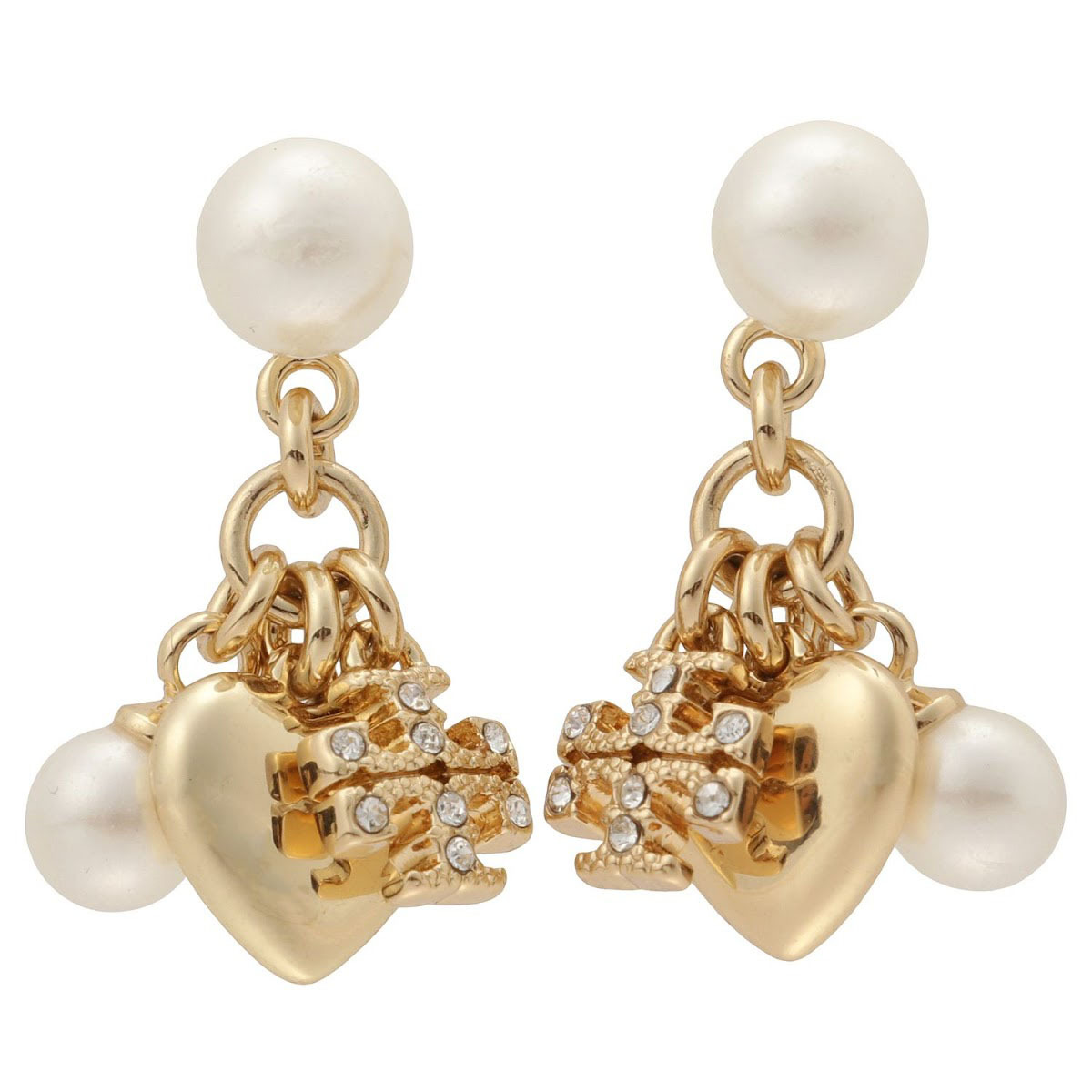 トリーバーチ TORY BURCH ピアス アクセサリー 87092 700 ハート ダブルT ロゴ KIRA CHARM EARRING キラ チャーム Tory Gold Crystal Pearl ゴールド+ホワイト系