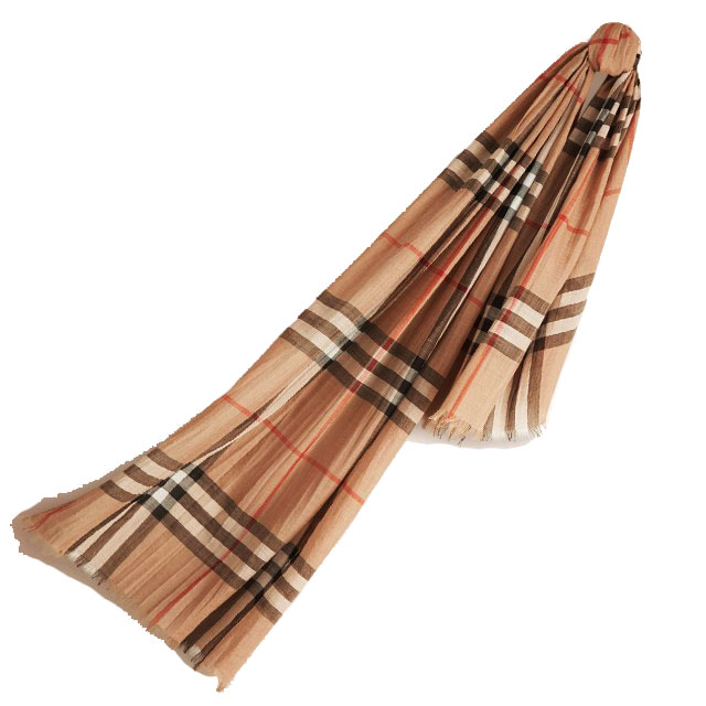 burberry gauze check scarf camel