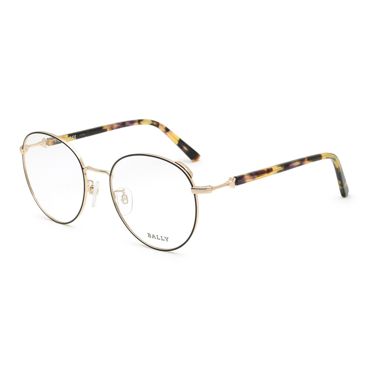 バリー BALLY フレーム メガネ 眼鏡 フレームのみ ノーズパッド BY5046H/V-005-53 アイウェア EYEWEAR ラウンド型 オプティカルフレーム レディース ブラック+ゴールド+ハバナ|Salada Bowl-おしゃれブランド通販