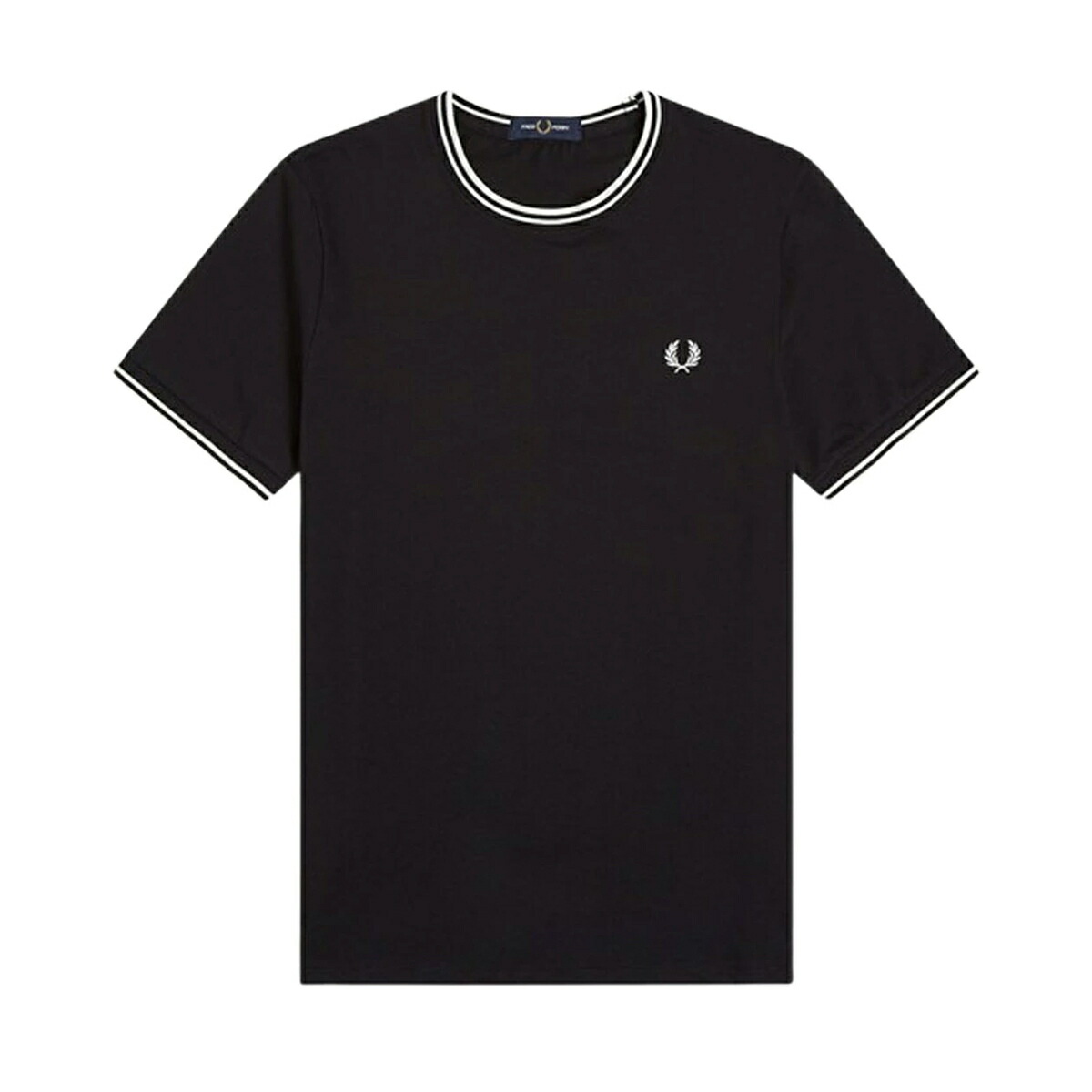 フレッドペリー FRED PERRY Tシャツ 半袖 クルーネック ロゴ 刺繍 ティップライン コットン レギュラーフィット M1588V 102 メンズ レディース ユニセックス ブラック