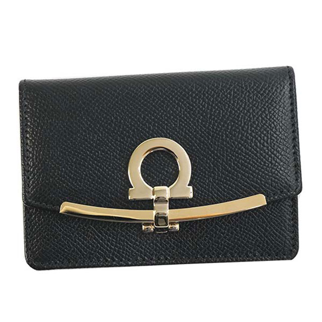 サルバトーレ フェラガモ Salvatore Ferragamo 足がかり輪っか付き添い人 歌留多入れもの 名刺入れ 22D198 683350 ガンチーニ NERO 黒いこと