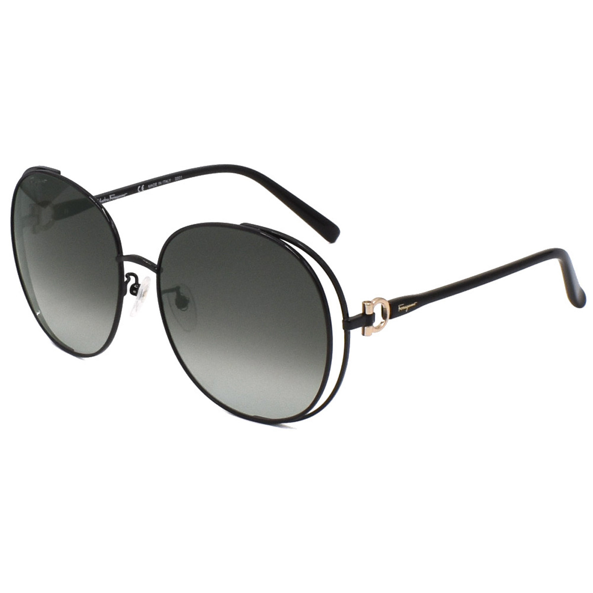 サルバトーレフェラガモ Salvatore Ferragamo サングラス アジアンフィット UVカット SF283SA-001 ラウンド型 レディース シャイニーブラック+グレーグラデーション｜Salada Bowl-おしゃれブランド通販