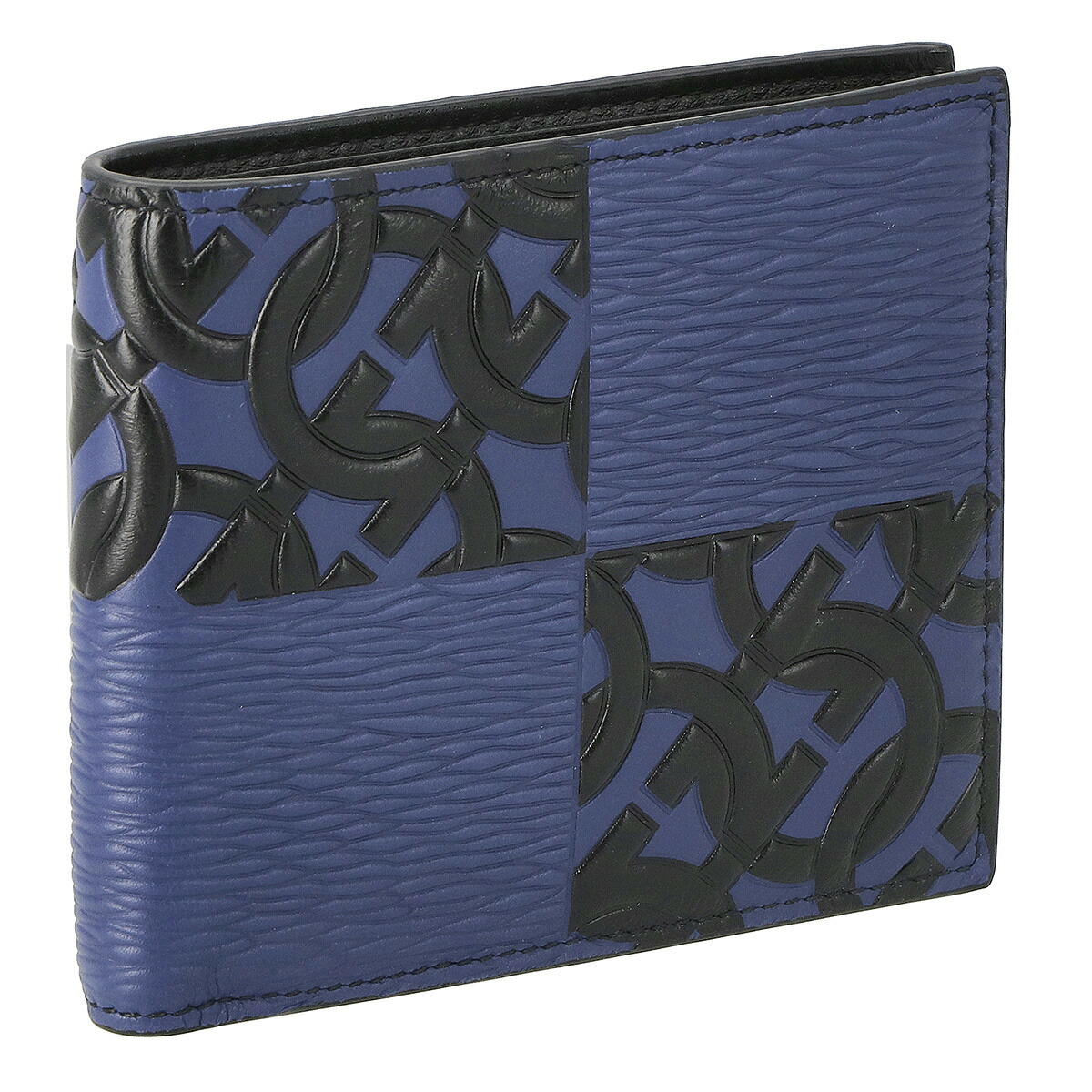 フェラガモ Ferragamo 財布 二つ折り財布 折りたたみ財布 小銭入れなし 661083 753712 メンズ ブルー+ブラック 本革 レザー｜Salada Bowl-おしゃれブランド通販
