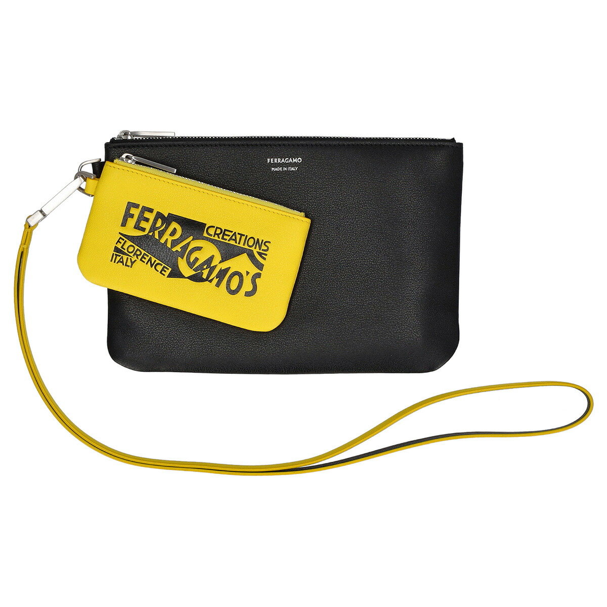 フェラガモ Ferragamo 合財袋 商品目録ネットボール 661466 776210 黒いこと+黄色 本革 なめし革