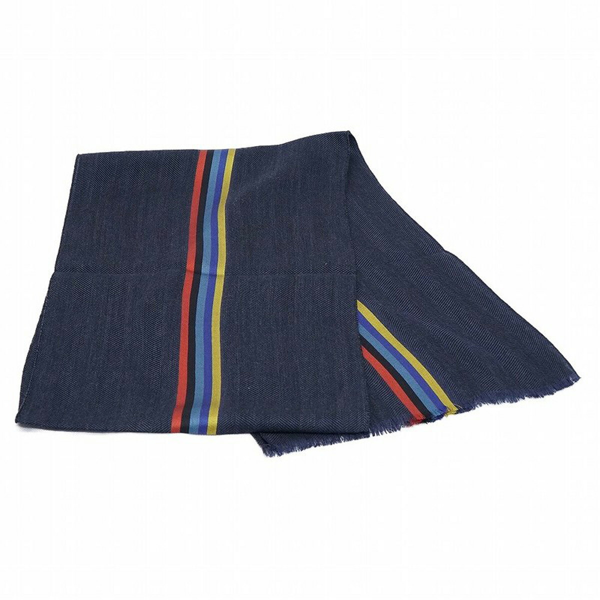 ポールスミス Paul Smith マフラー SCARF CENTRAL STRIPE M1A 454D AS22 メンズ ウール シルク ストール NAVY ネイビー＋マルチカラーストライプ｜Salada Bowl-おしゃれブランド通販