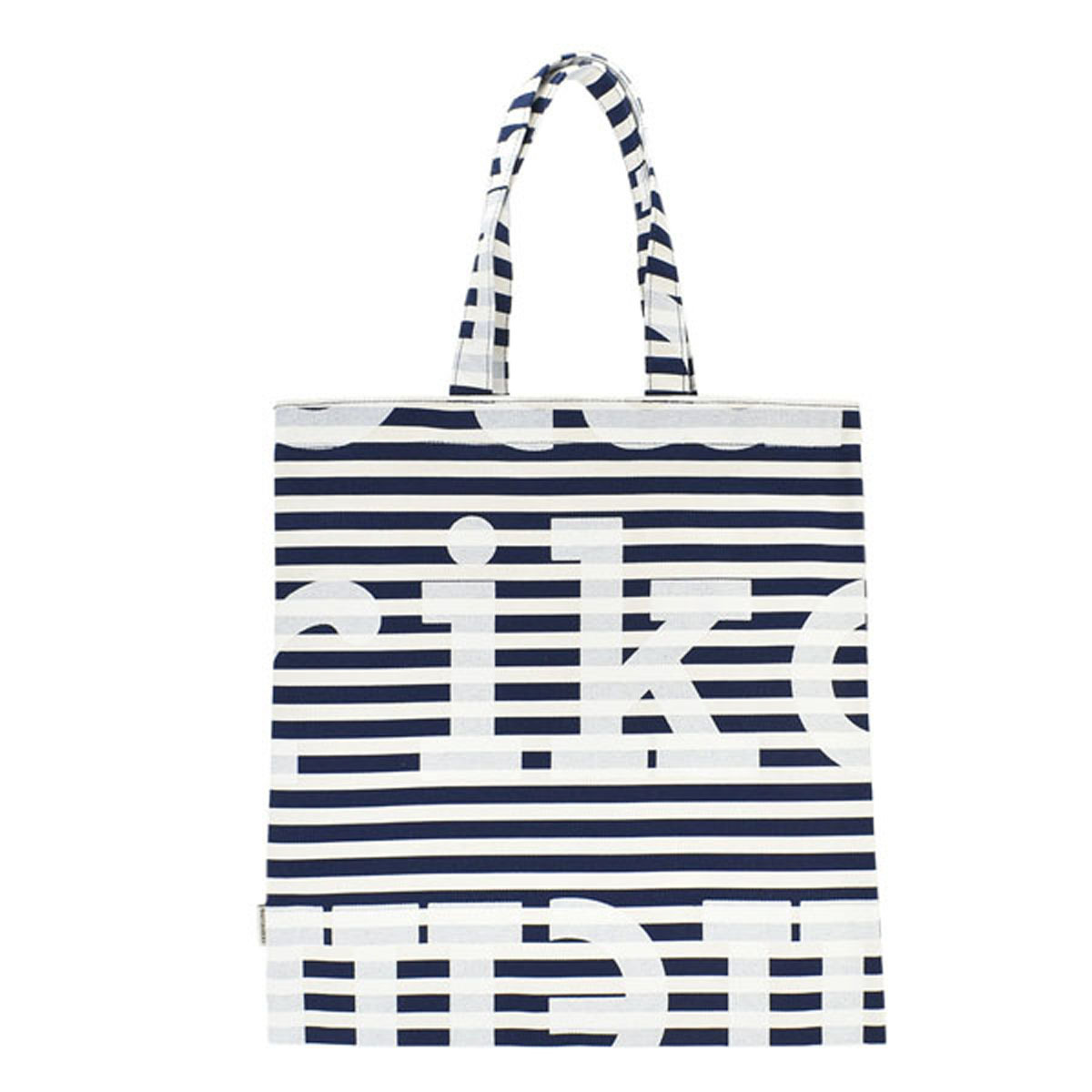 マリメッコ marimekko バッグ トートバッグ サブバッグ 091176 150 HUOPAKELTANO フーパカルタノ TASARAITA LOGO オフホワイト+ダークブルー系｜Salada Bowl-おしゃれブランド通販