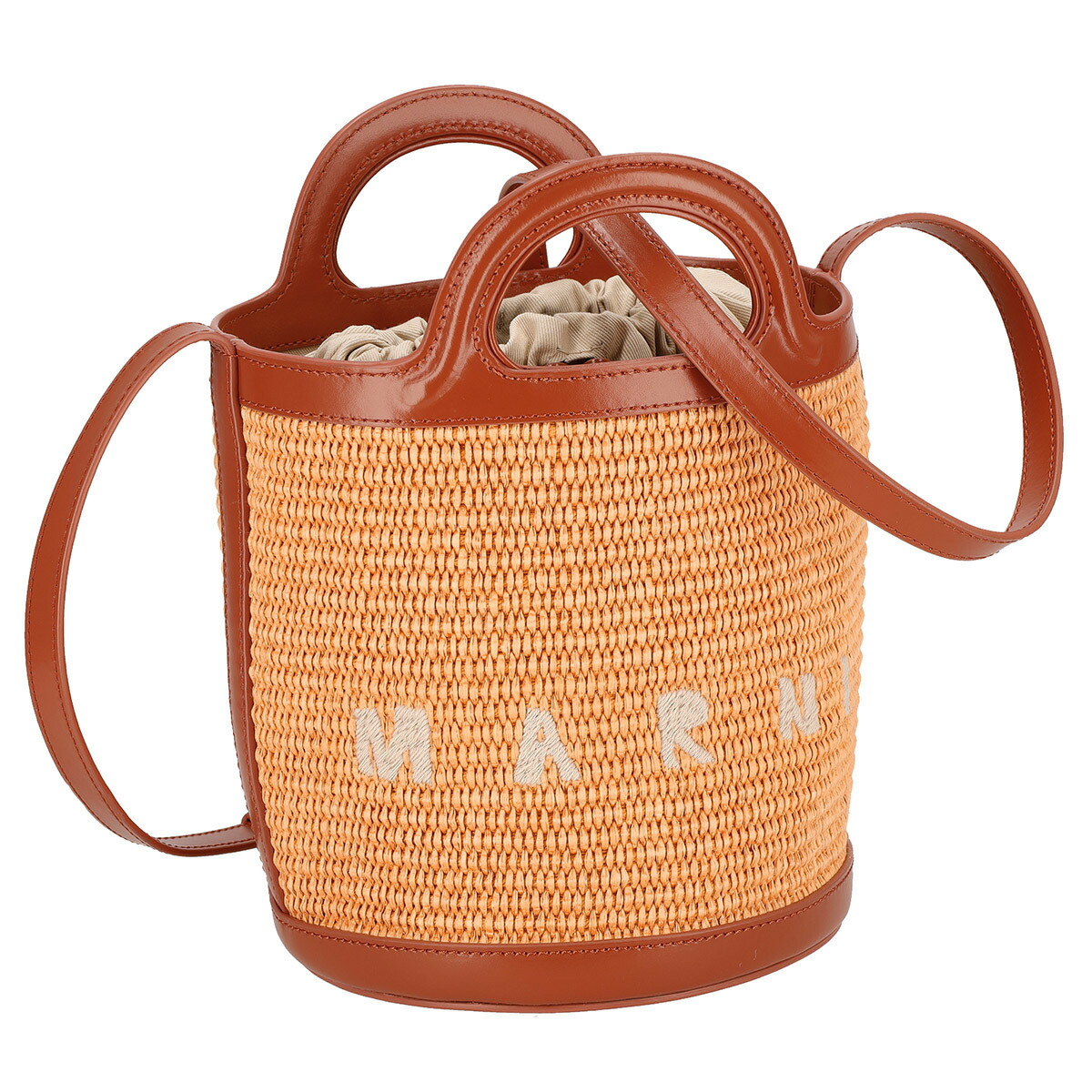 マルニ MARNI バッグ ハンドバッグ ショルダーバッグ 肩掛けバッグ 斜めがけバッグ SCMP0056Q1 P3860 ZO709 巾着 ポーチ付き 編みバッグ レディース ブラウン系+ベージュ