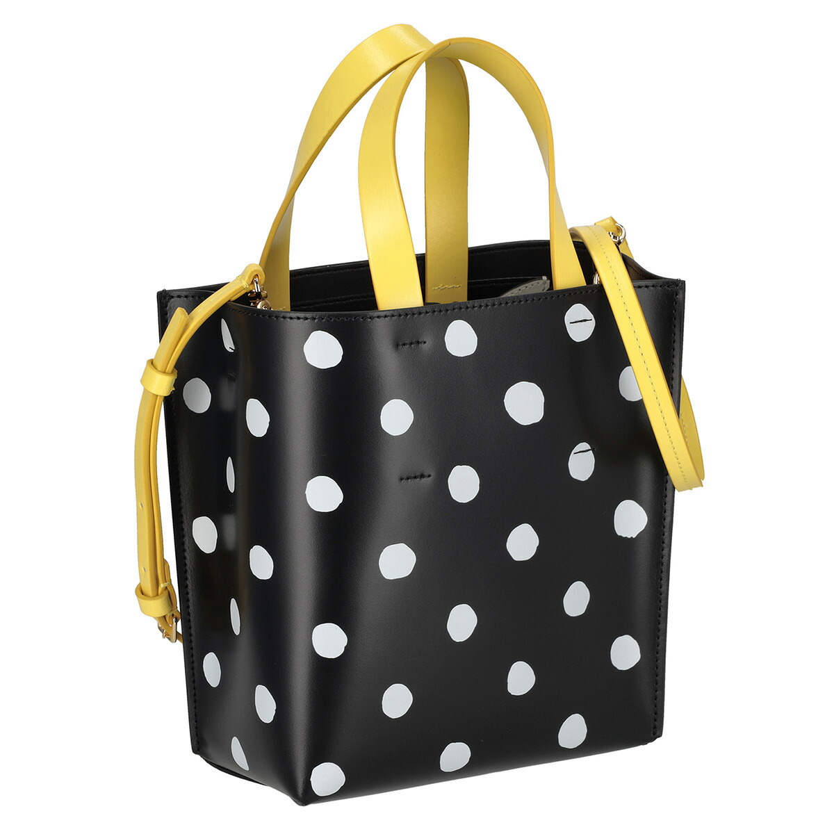 マルニ MARNI バッグ 2WAY ハンドバッグ トートバッグ ショルダーバッグ 肩掛けバッグ 斜めがけバッグ SHMP0039Q4 P6049 ZO230 水玉 レディース ブラック+ホワイト+イエロー 本革 レザー｜Salada Bowl-おしゃれブランド通販