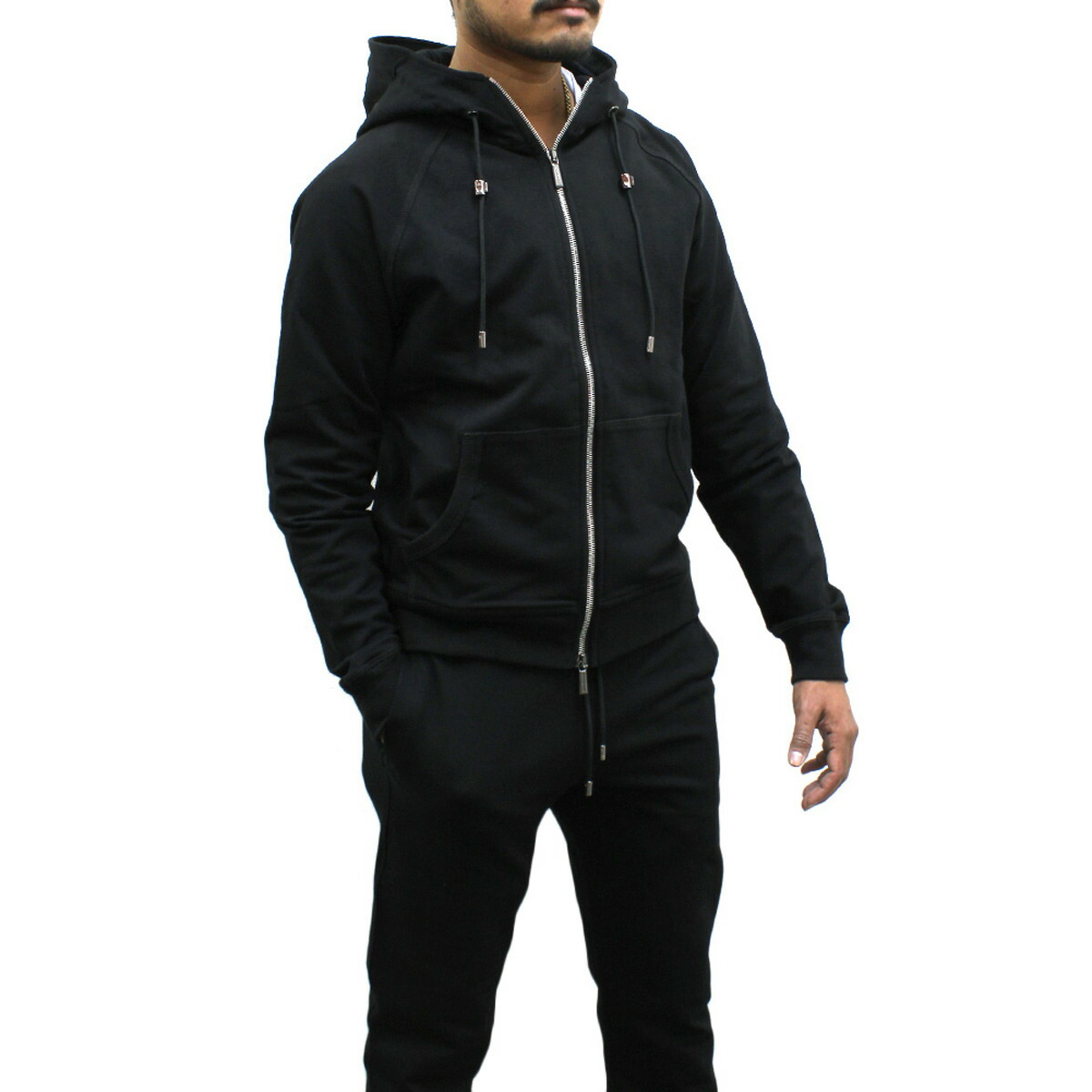 ムーレー MOORER スウェットパーカー ズボン下 セットアップ NORCIA TUTA-RAF NERO ZIP HOODIE フーディ メンズ 黒いこと
