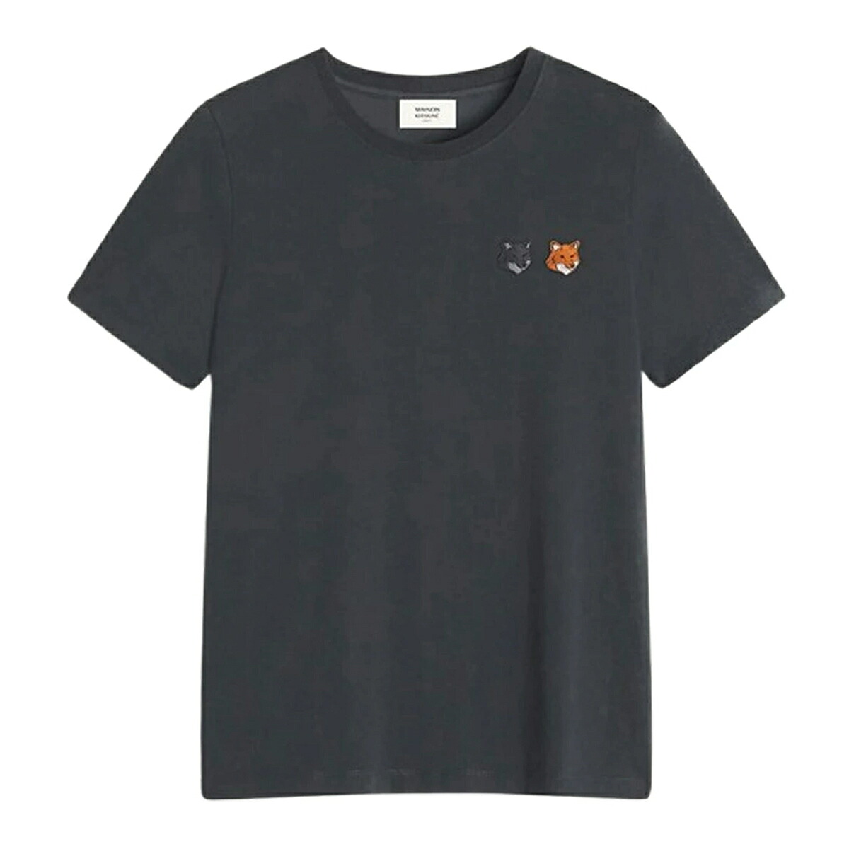 メゾンキツネ MAISON KITSUNE ダブル フォックスヘッド レギュラー Tシャツ 半袖 クルーネック コットン リブ ロゴ 刺繍 OW011CFKJ7026 P190 レディース ブラック|Salada Bowl-おしゃれブランド通販