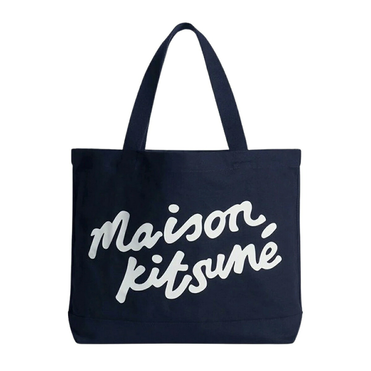 メゾンキツネ MAISON KITSUNE トートバッグ ハンドライティング キャンバストート ポケット テキスタイル ロゴ カバン コットン 通学 PW05124WW9042 0413 レディース メンズ ユニセックス ネイビー|Salada Bowl-おしゃれブランド通販