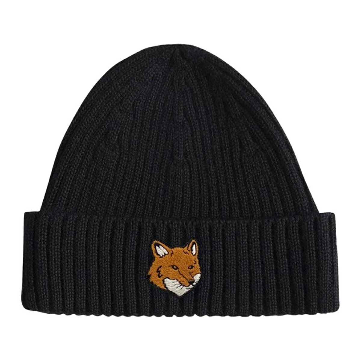 メゾンキツネ MAISON KITSUNE 編み物帽 狐狸尖端 ビーニー ロゴタイプ 刺しゅう ワンポイント 折りかえし かぶり笠 心地よい PM06111KT1140 P199 メンズ レディース ユニ一発やる 黒いこと