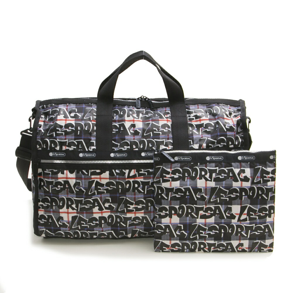 レスポートサック LeSportsac バッグ ボストンバッグ ショルダーバッグ 7185 F506 LARGE WEEKENDER  ラージウィークエンダー GRAFFITI CHECK SILVER ブラック系マルチ 特別オファー