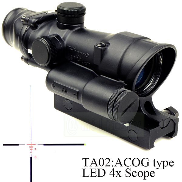 【訳あり・B品】TA02：ACOG タイプ レティクル発光 ４倍スコープ