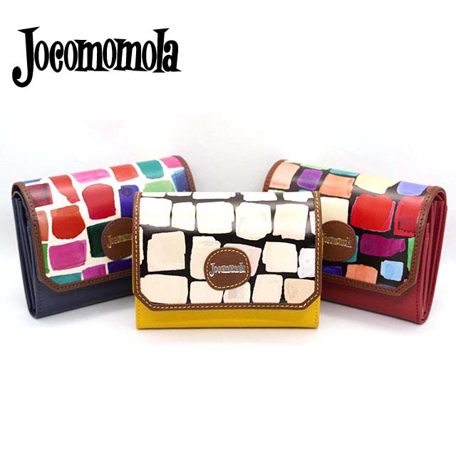 ホコモモラ デ シビラ 二つ折り財布 カブセ型 かわいい レディース パッチワーク 5380241 Jocomomola de Sybilla レッド マスタード ネイビー 牛革 カード収納 6枚 小さめ 内側 ステッチ 可愛い