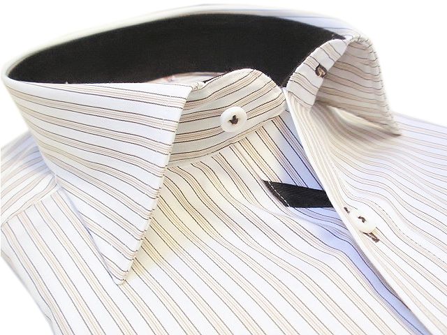 【楽天市場】【NEWS CLASSIC】綿100% 形態安定 ななめテープ付き ホワイト×ブラウンストライプ柄ワイドカラーシャツ Yシャツ