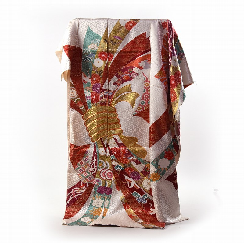 春】20758o 振袖 金駒刺繍 籠目に藤・橘・鳳凰文様 着物