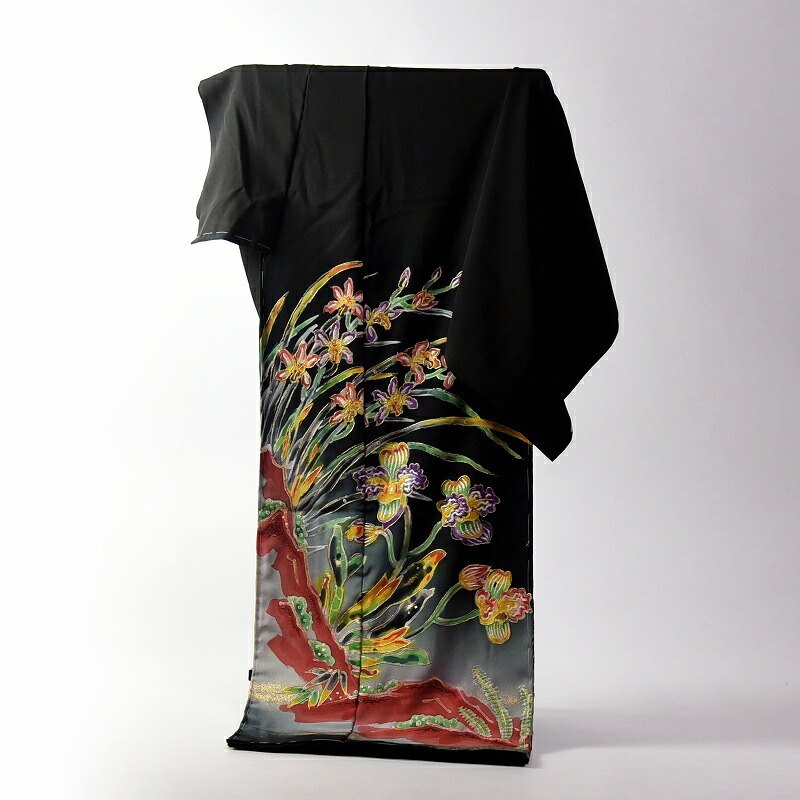 超逸品　黒留袖　手縫いお仕立てと五つ紋入れ付き　皆川月華　刺・墸入り　身長１６３ｃｍ位まで、裄６７．５ｃｍまで　フォーマル　礼装　送料込み