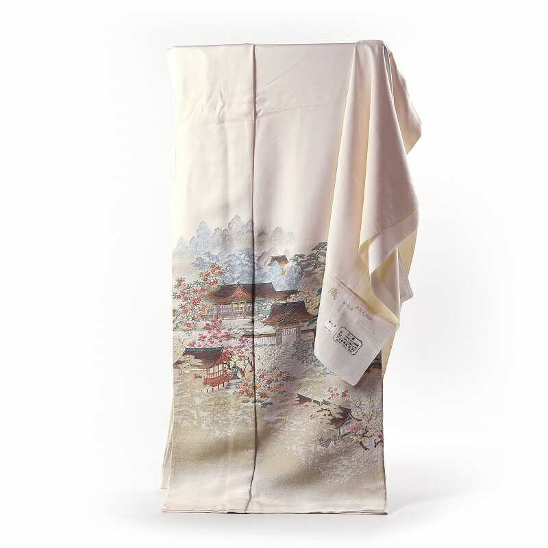 寿光織　最高峰縫取刺繍　訪問着／留袖　北野天満宮　生成り色　手縫いお仕立て付き　染め替え付き　【裄６７ｃｍ位まで】｜さわらび～ほりだし堂～