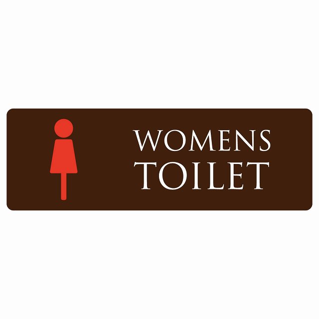 トイレ 案内 シール WOMENS ブラウン＆カラー 長方形 ドア 防水 屋内 屋外 サインステッカー ピクトサイン トイレマーク表示 案内 注意 施設 御手洗 TOILET おしゃれ シンプル 安全対策｜雑貨屋　Cheerful（チアフル）