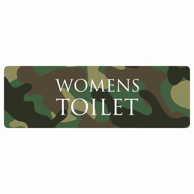トイレ 案内 シール WOMENS 文字タイプ 迷彩 カラー 長方形 ドア 防水 屋内 屋外 サインステッカー ピクトサイン トイレマーク表示 案内 注意 施設 御手洗 TOILET おしゃれ シンプル 安全対策｜雑貨屋　Cheerful（チアフル）