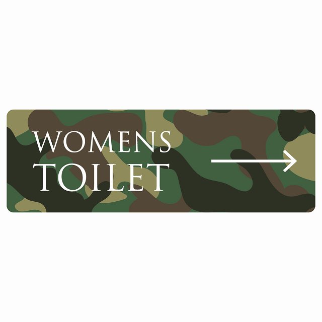 トイレ 案内 シール WOMENS 文字タイプ 迷彩 カラー 右 矢印 長方形 方向案内 進路ドア 防水 屋内 屋外 サインステッカー ピクトサイン トイレマーク表示 案内 注意 施設 御手洗 TOILET おしゃれ シンプル 安全対策