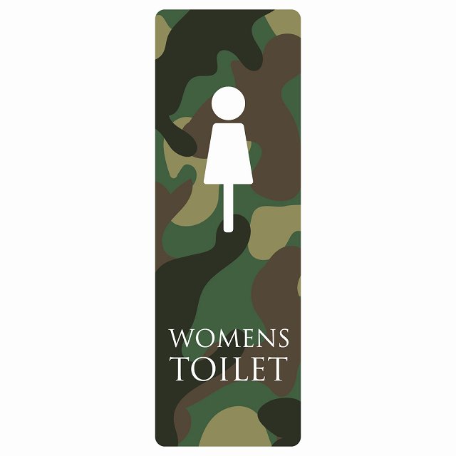 トイレ 案内 シール WOMENS 迷彩 カラー 長方形 縦 ドア 防水 屋内 屋外 サインステッカー ピクトサイン トイレマーク表示 案内 注意 施設 御手洗 TOILET おしゃれ シンプル 安全対策
