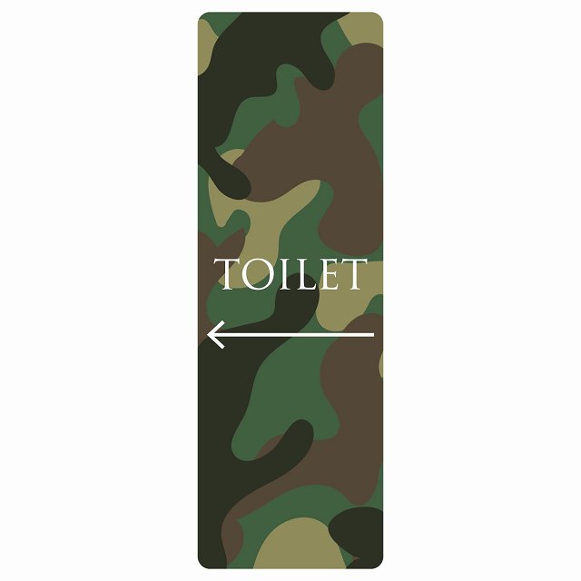 トイレ 案内 シール TOILET 文字タイプ 迷彩 カラー 左 矢印 長方形 縦 方向案内 進路ドア 防水 屋内 屋外 サインステッカー ピクトサイン トイレマーク表示 案内 注意 施設 御手洗 TOILET おしゃれ シンプル 安全対策