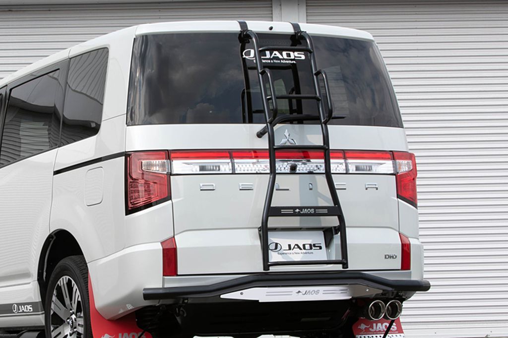【JAOSステッカープレゼント中】リヤラダー2 ブラック ハンドレール付 デリカ D5【B232304ABK】/ REAR LADDER2 BLACK DELICA D5 07+WITH HAND-RAIL ジャオス デリカD5｜エスクリエイト