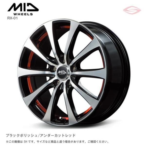MIDホイールズ RX01 ホイール1本 16x6.0J 4H 100 +43 ブラックポリッシュ／アンダーカットレッド/16インチ MID WHEELS RX01