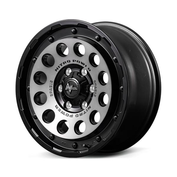 ナイトロパワー H12 ショットガン ホイール1本 14x4.5J 4H 100 +45 セミグロススモーク／マシンドフェイス（SSM）/14インチ NITROPOWER H12 SHOTGUN｜エスクリエイト