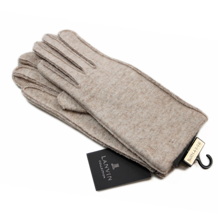 ランバン コレクション 手袋 レディース ブランド LANVIN COLLECTION カシミヤ 100％ 外縫い デザイン ロゴ 刺繍 杢 ベージュ 21-22cm 女性 婦人 20代 30代 40代 50代 おしゃれ グローブ 防寒 プレゼント ギフト カシミア 日本製