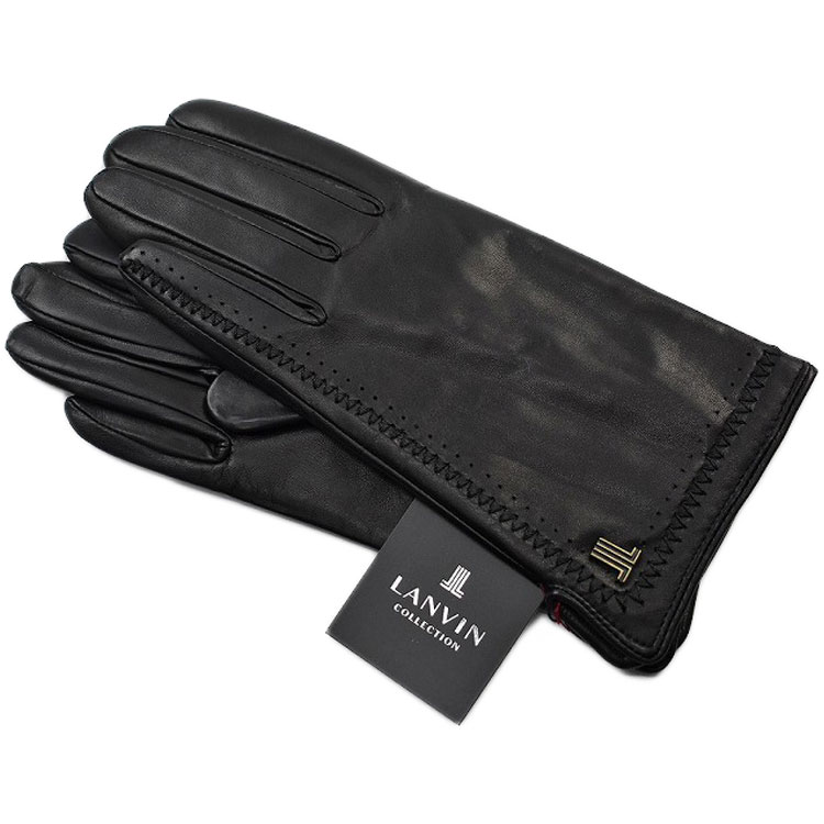 ランバン コレクション 手袋 レディース ブランド LANVIN COLLECTION ラムレザー ウール カシミヤ混 ステッチデザイン スマホ対応 ブラック 黒 20cm 21cm 女性 婦人 カシミア LV81212-4 ホワイトデー