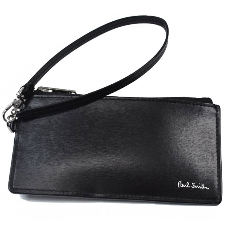 ポールスミス 財布 コイン カードケース レディース ブランド Paul Smith ストラップ付 コントラストレザー パスケース 専用箱付 黒 ブラック × ブルー 20代 30代 40代 50代 女性 婦人 本革 レザー BPW485