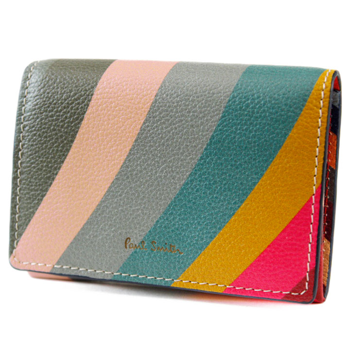 ポールスミス 名刺入れ カードケース レディース 女性用 本革 革 レザー ブランド ハイブランド Paul Smith 専用箱付 スワール マルチカラー 60代 50代 40代 30代 20代 女性 婦人 カード入れ おしゃれ スペイン製 PWV891