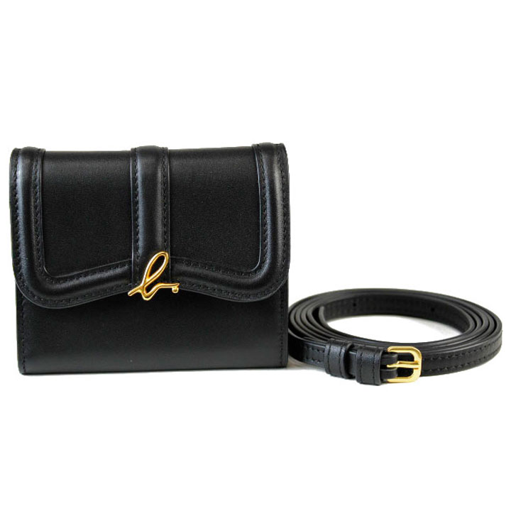 アニエスベー ショルダーベルト付 財布 二つ折り財布 レディース ブランド agnes b. ショルダーミニウォレット Ingrid 専用箱付 黒 ブラック 女性 婦人 本革 革 50代 40代 30代 20代 コンパクト 新品 訳あり|Selectshop season
