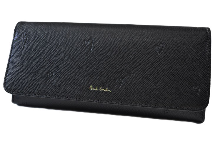 極点スミス 長銭入れ 銭入れ レディース ブランド名 Paul Smith スミシーハート2 下げ翼 専用箱付 黒 黒いこと お上さん お上さん 本革 PWD795